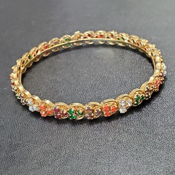 **Sale** Gold tone multicolored rhinestone bangle bracelet - Picture 5 of 8